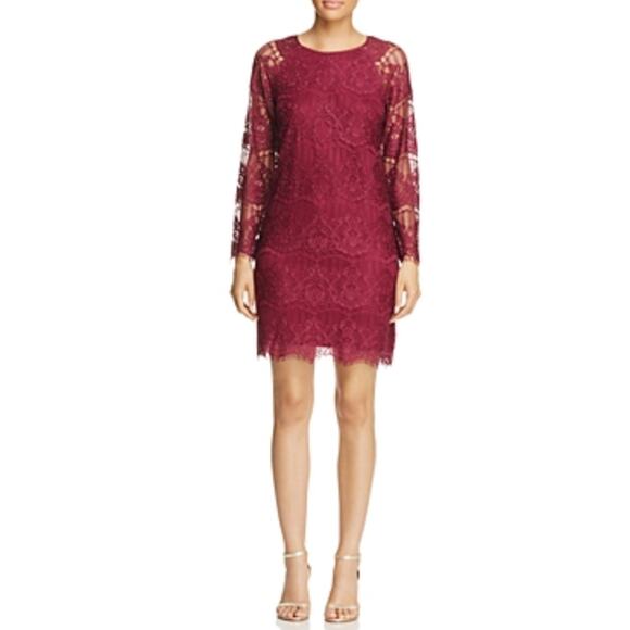 Adrianna Papell Women Cocktail Dress Size 12 Red Scallop Lace Long Sleeve Shift - Picture 10 of 11